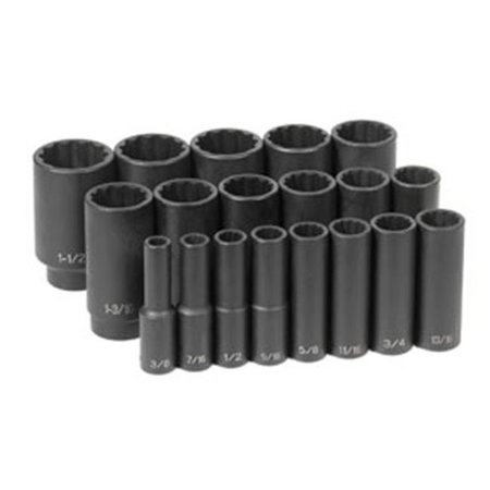 GREY PNEUMATIC Grey Pneumatic 1719D 0.5 in. Drive 19 Pc. Deep Length Fract. Set - 12 Point GRY-1719D